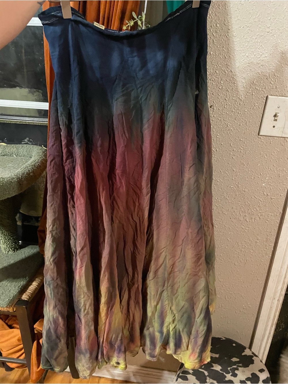 Fairycore Now & Then Tie-Dye Boho Crinkle Cotton Maxi Skirt